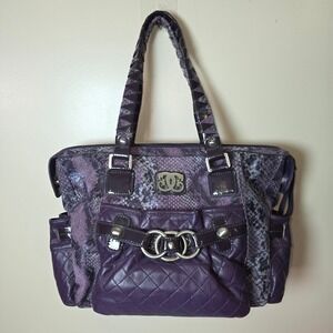 Sharif Studio Purple Snakeskin Quilted Tote Bag‎ Silver Ring Detail Shoulder Bag